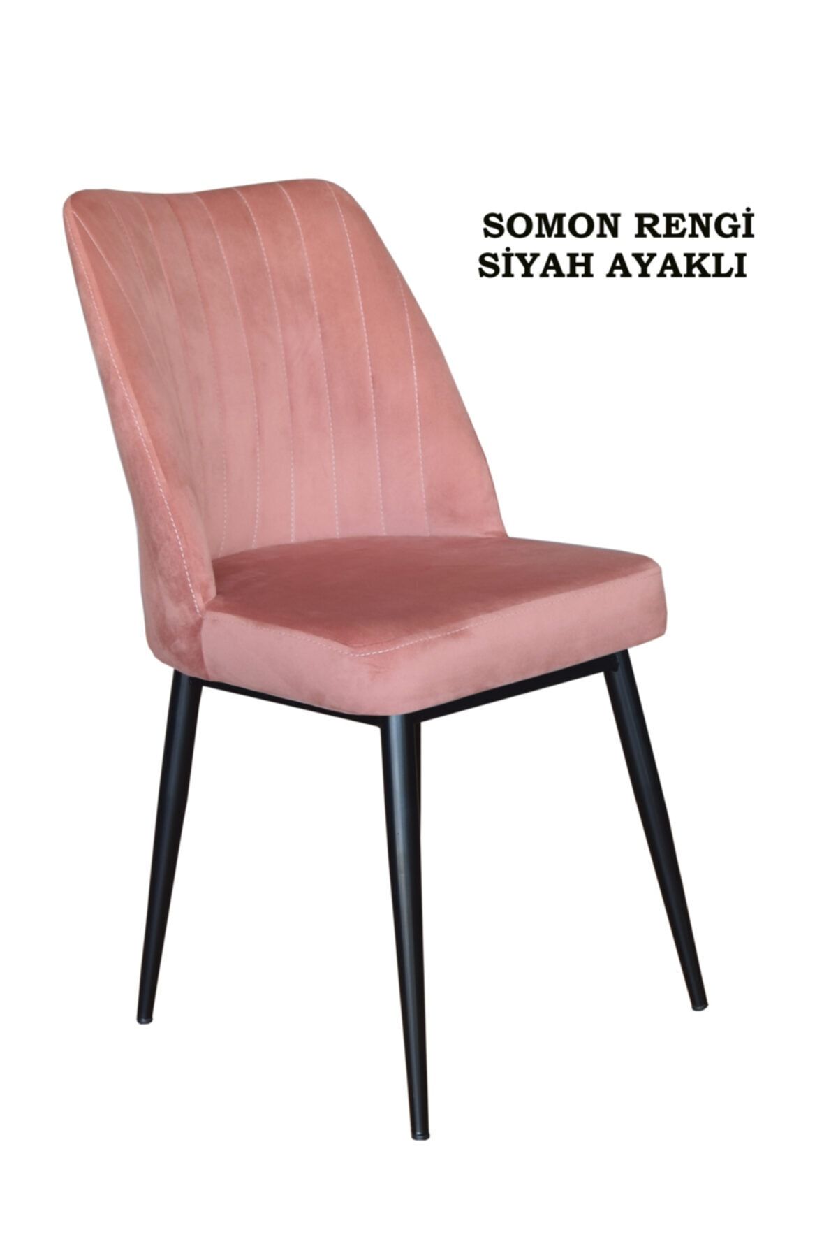 Ankhira Elit Sandalye, Mutfak Ve Salon Sandalyesi, Silinebilir Somon Renk Kumaş, Siyah Ayaklı