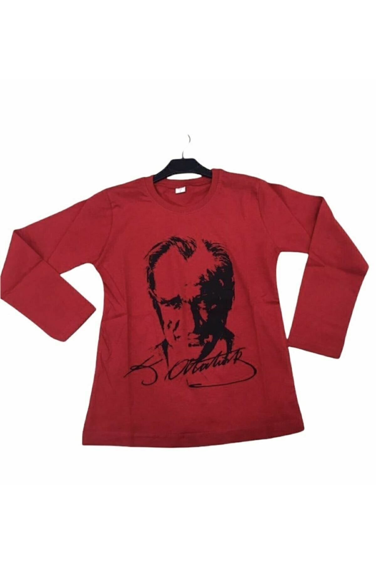 Dragora Unısex Çocuk Atatürk Baskılı Likralı Süper Compac Penye Kırmızı Badi T-shirt