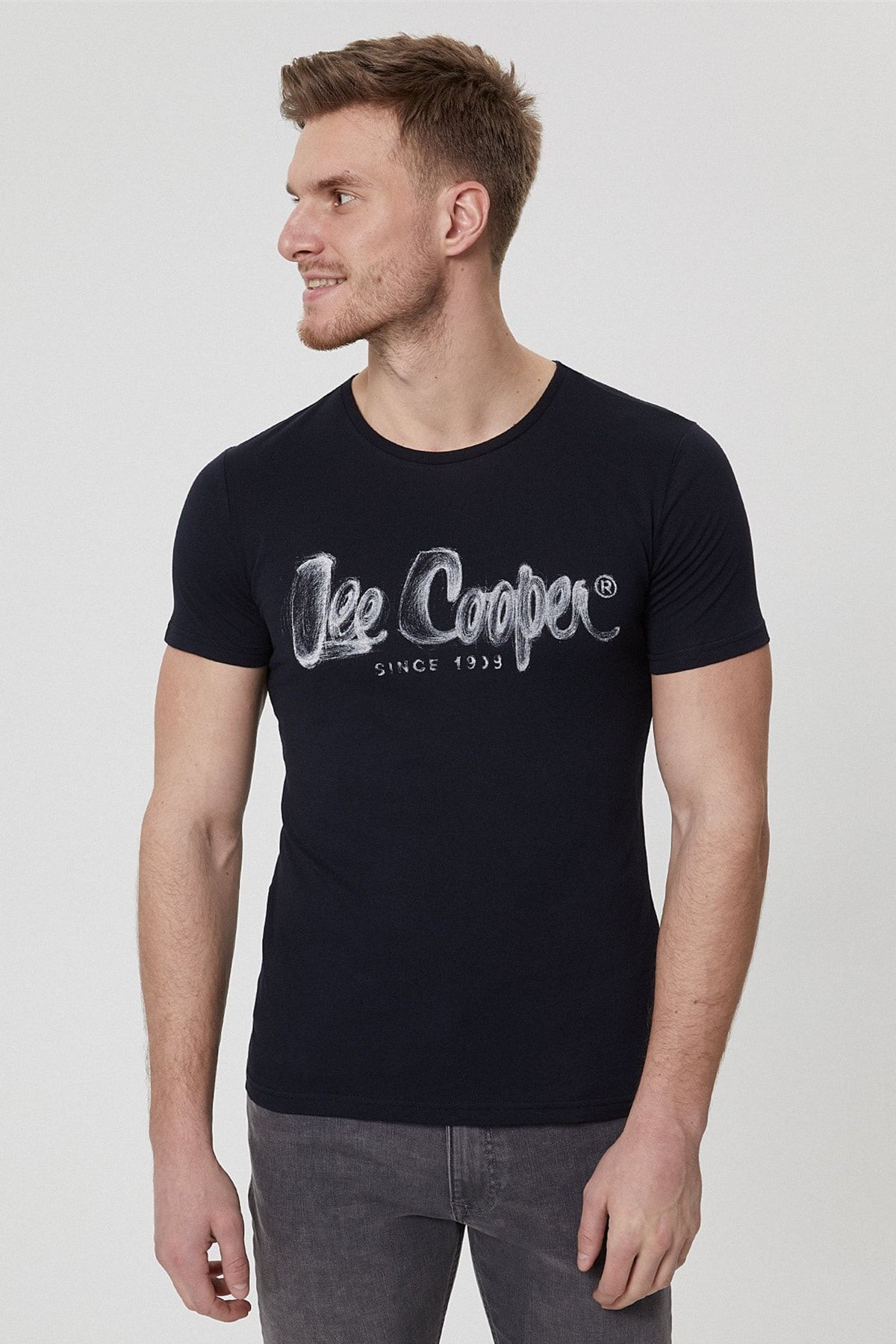 Lee Cooper Erkek Drawinglogo O Yaka T-Shirt Siyah 212 LCM 242040