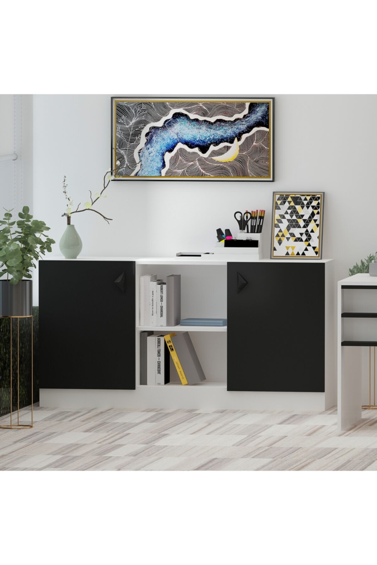 Givayo Mobilya Orion Ofis Konsol Dolap Siyah Beyaz