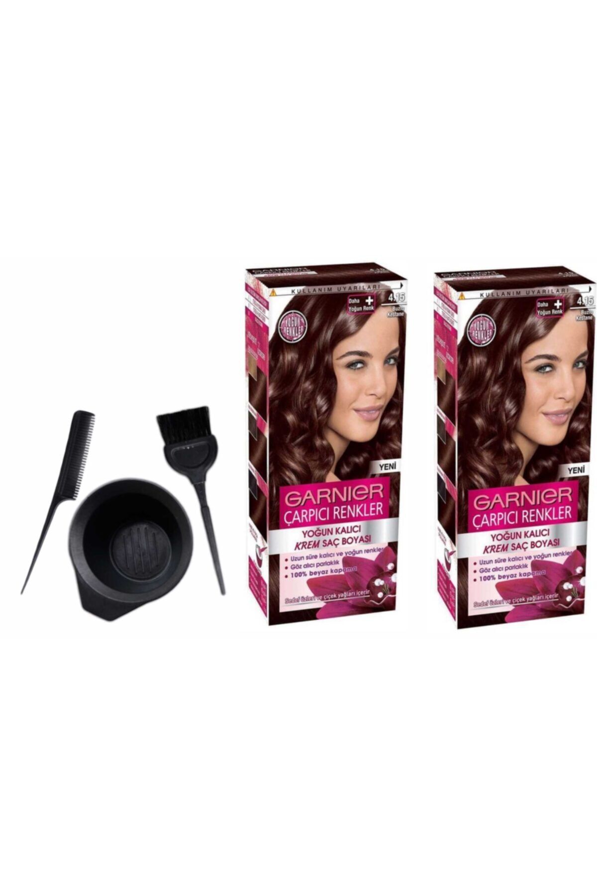 Garnier Çarpıcı Renkler 4.15 Buzlu Kestane 50ml X 2adet+boyama Seti