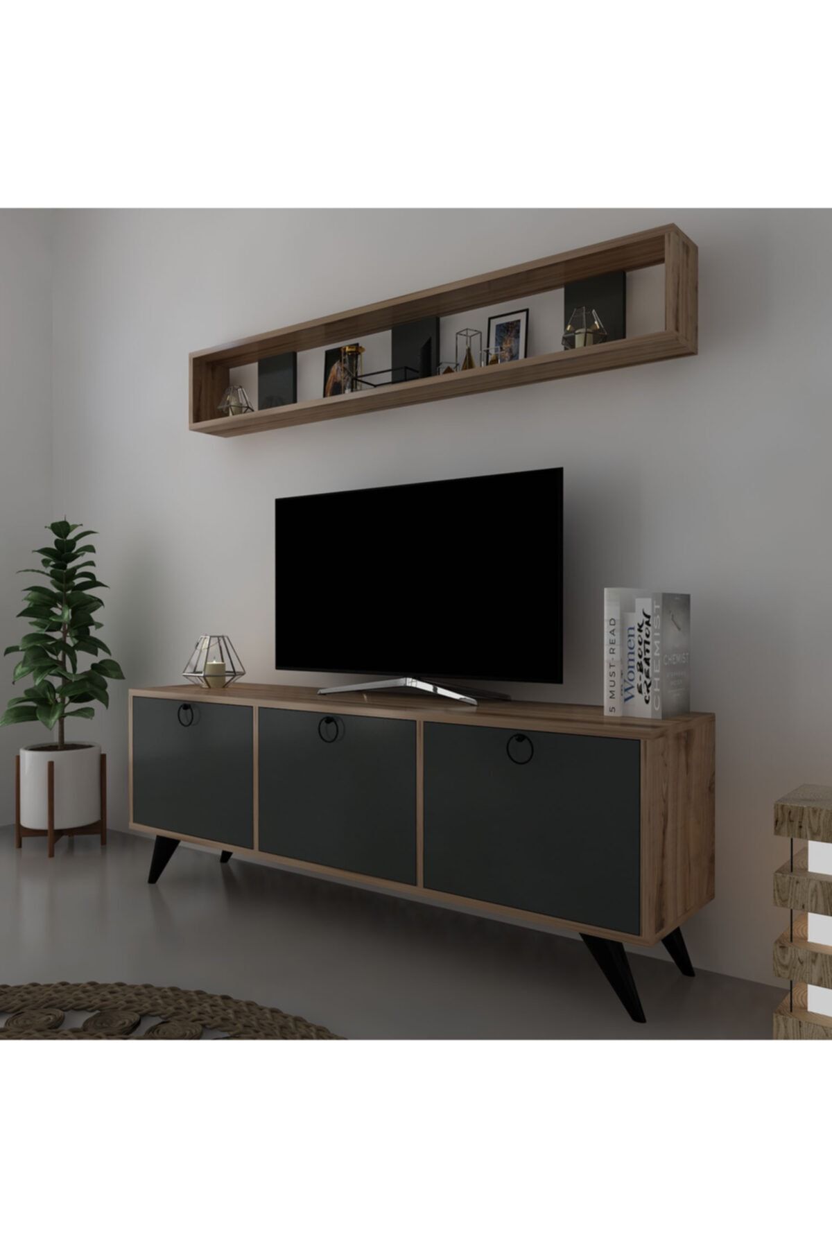 Myniture Home & Living Icon Raflı Tv Ünitesi Q3029-6 Kulplu Dolaplı Modern Tv Sehpası