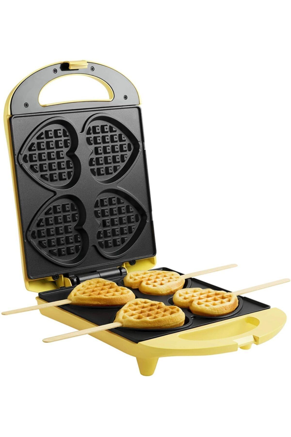bestron Waffle Ütü, Çubuklara Yapıştırılmış Kalp Şeklinde Waffle Yapmak Için,