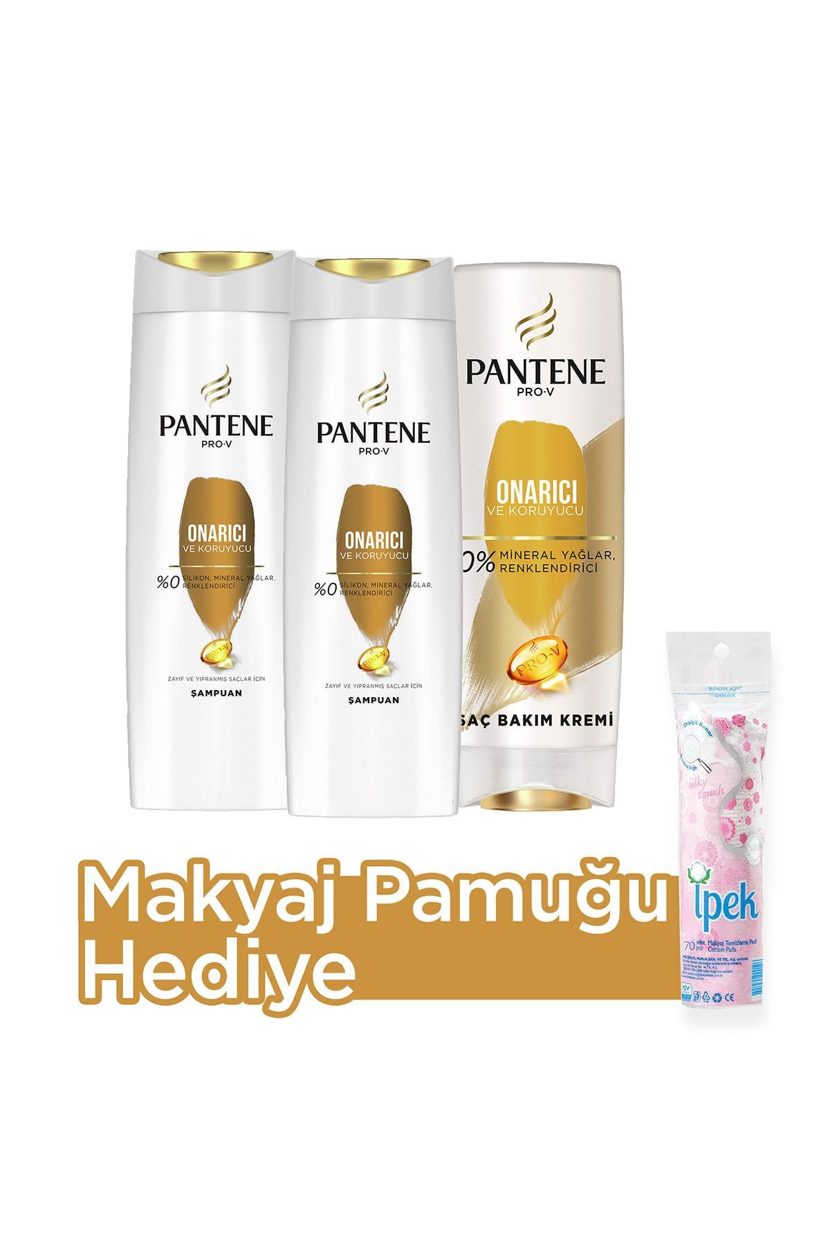 Pantene Onarıcı Ve Koruyucu Şampuan 400 ml X 2 Saç Bakım Kremi 360 ml Makyaj Pamuğu