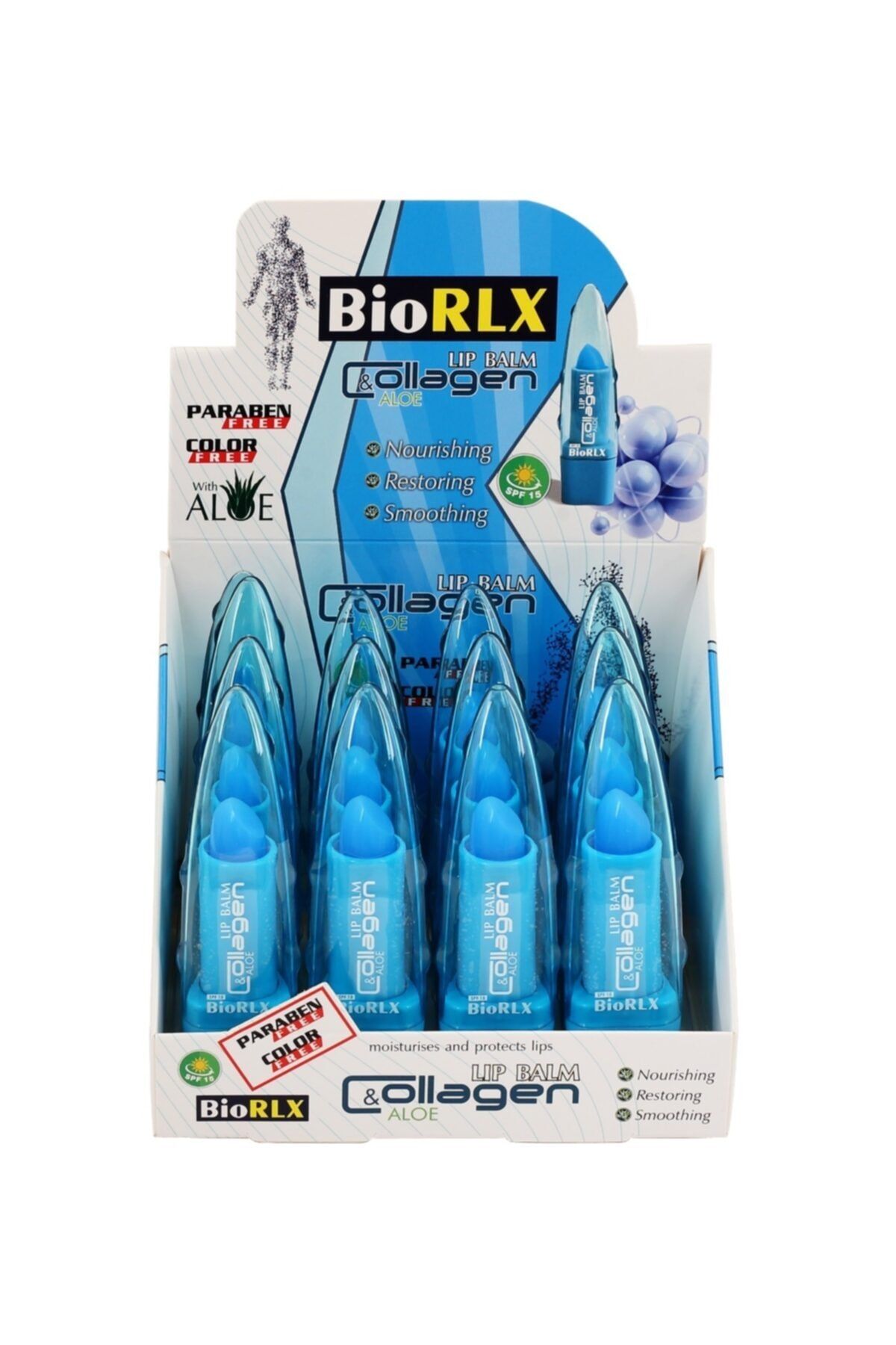 BioRLX Collagenli Aloe Vera Lip Balm 3,5 Gr Renksiz 12 Adet Spf 15 (paraben Free)