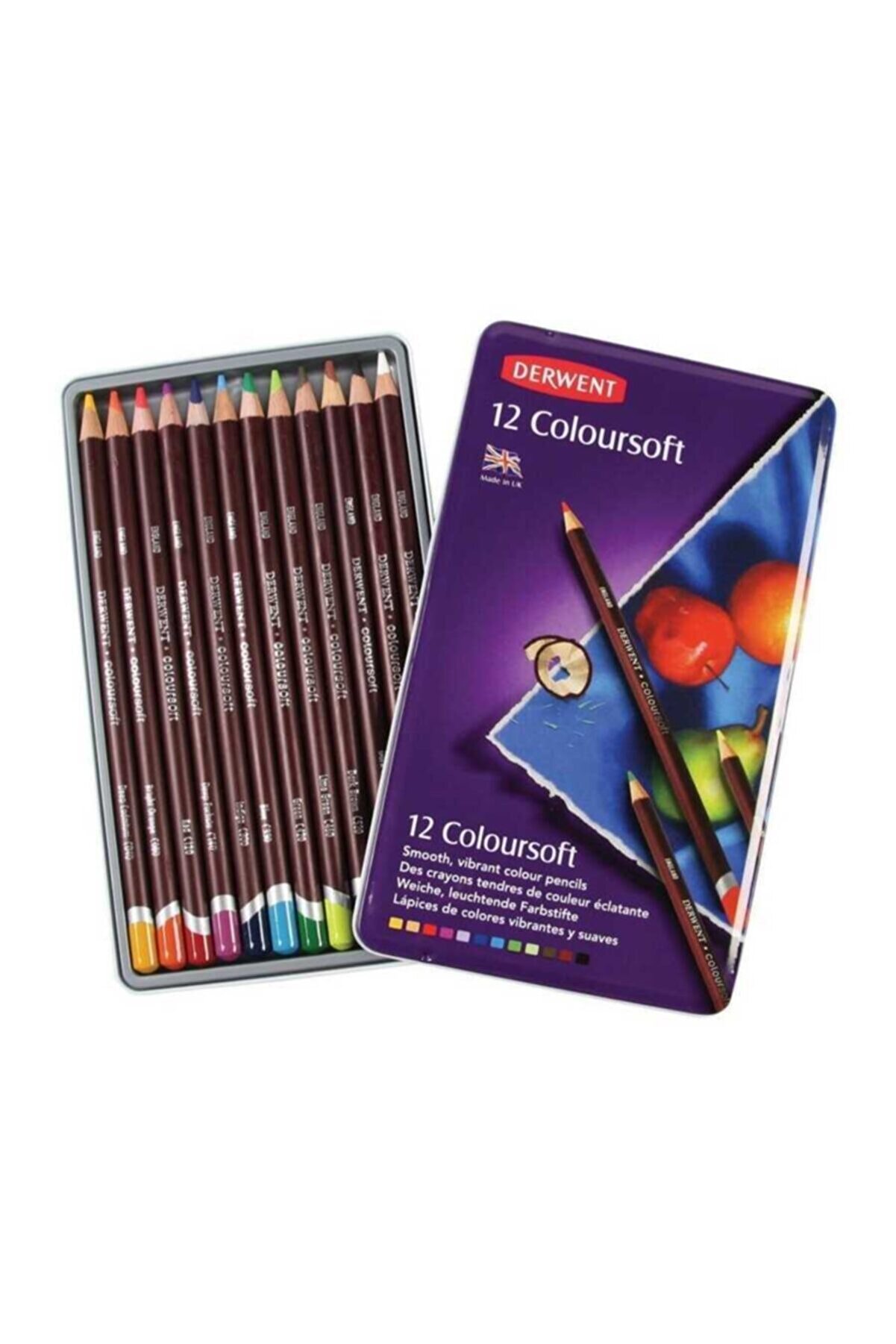 Derwent Coloursoft Pencils Yumuşak Kuruboya Kalemi 12'li Teneke Kutu