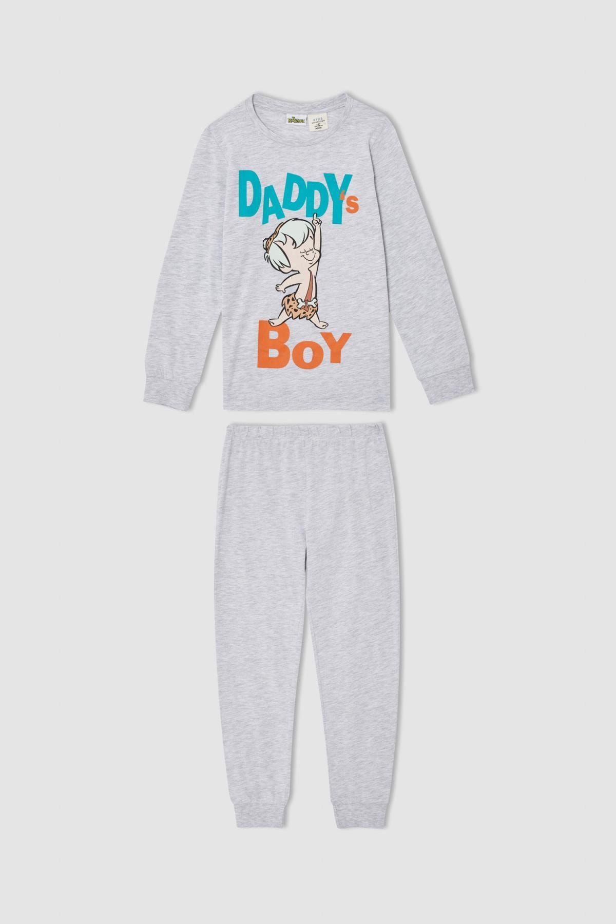Defacto Erkek Çocuk Flinstones Lisanslı uzun Kollu Pamuklu Pijama Takımı