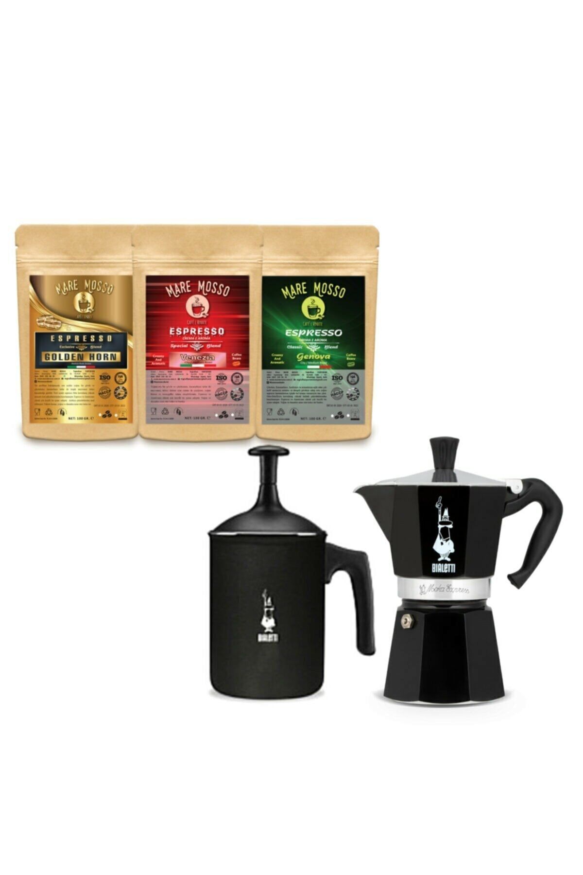 Bialetti Bıalettı Mılk Frother-süt Köpürtücü&moka Pot Nera-siyah-3 Cup 3 Paket Espresso Kahve Hediye