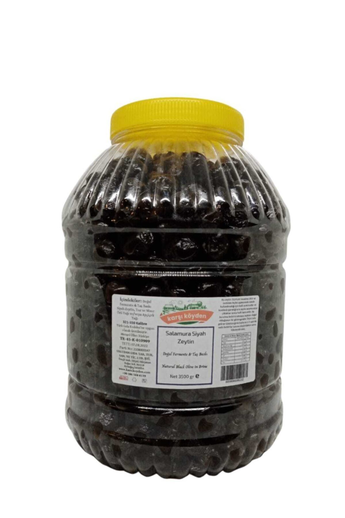 Karşı Köyden Taş Baskı Doğal Fermente Salamura Siyah Zeytin (3500GR - PET KAVANOZ)
