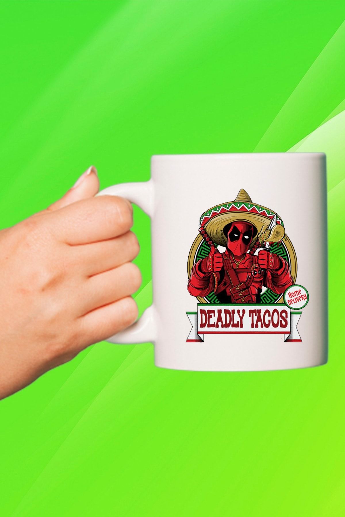 remonz Deadpool Deadly Taco Baskılı Beyaz Porselen Kupa