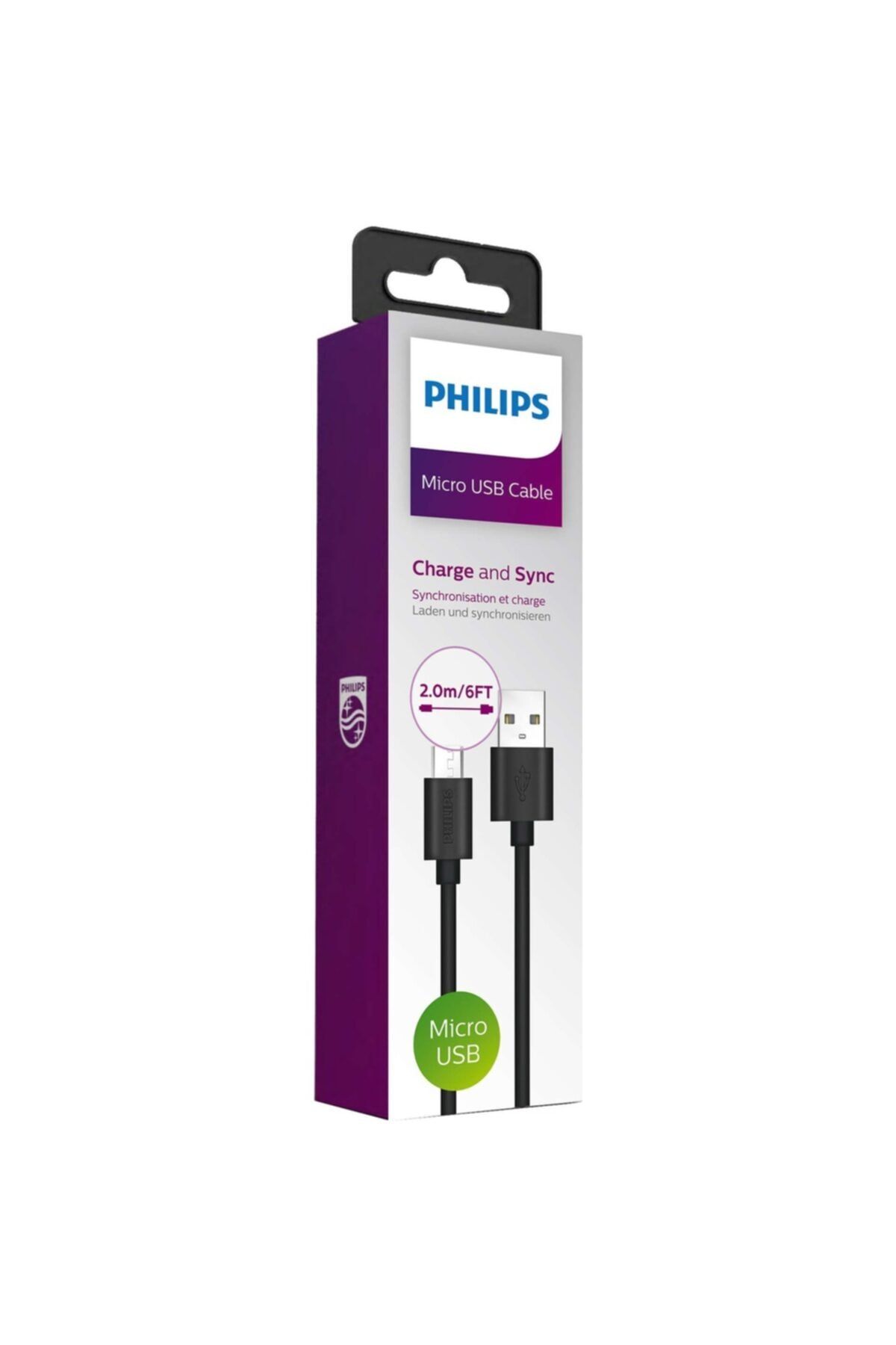 Philips DLC3106U USB-A to Micro Hızlı Şarj ve Data Kablosu 2m Siyah
