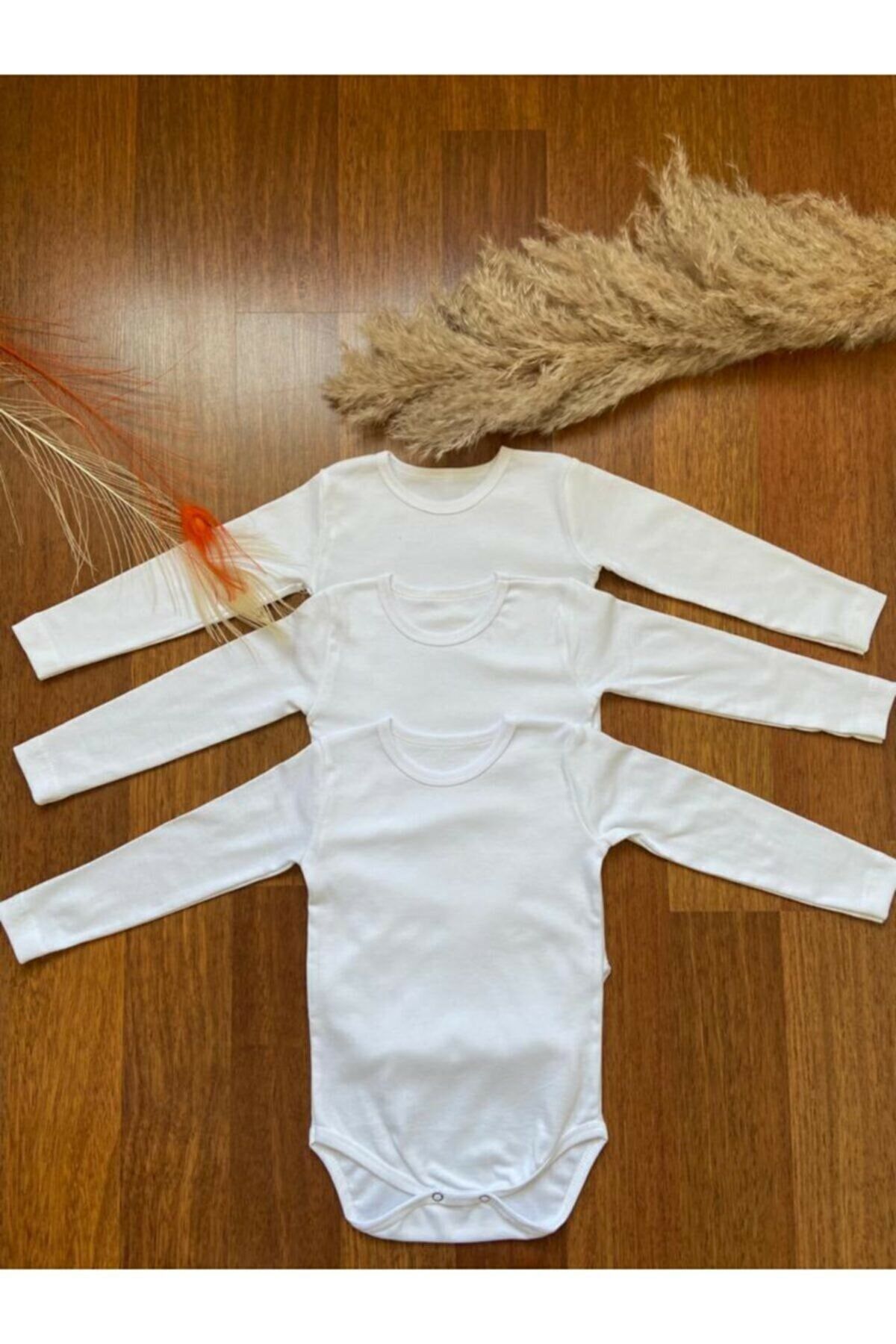 Arma Yıldız Bebek Uzun Kollu Beyaz Çıtçıtlı Zıbın 3'lü Paket