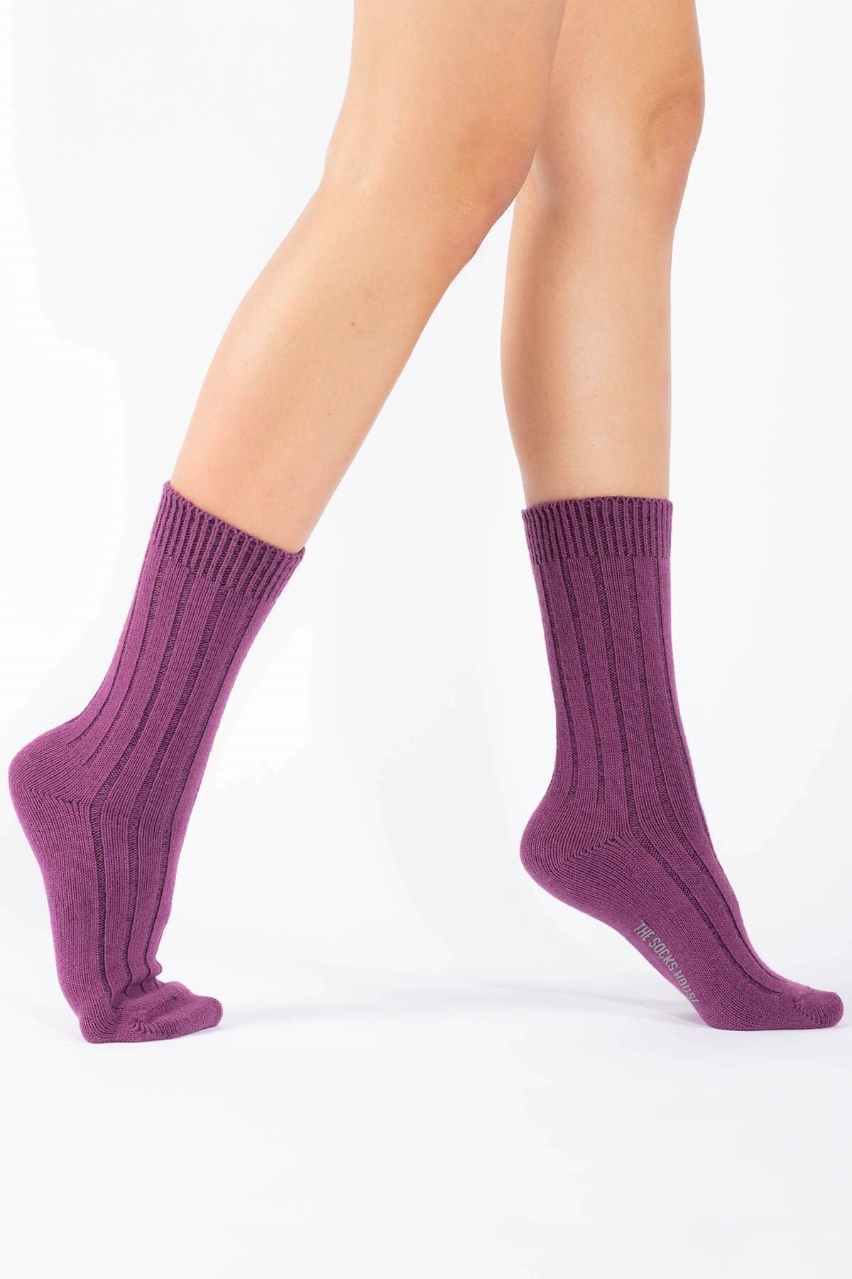 The Socks House Kadın Yünlü Derbili Mor Bot Çorabı