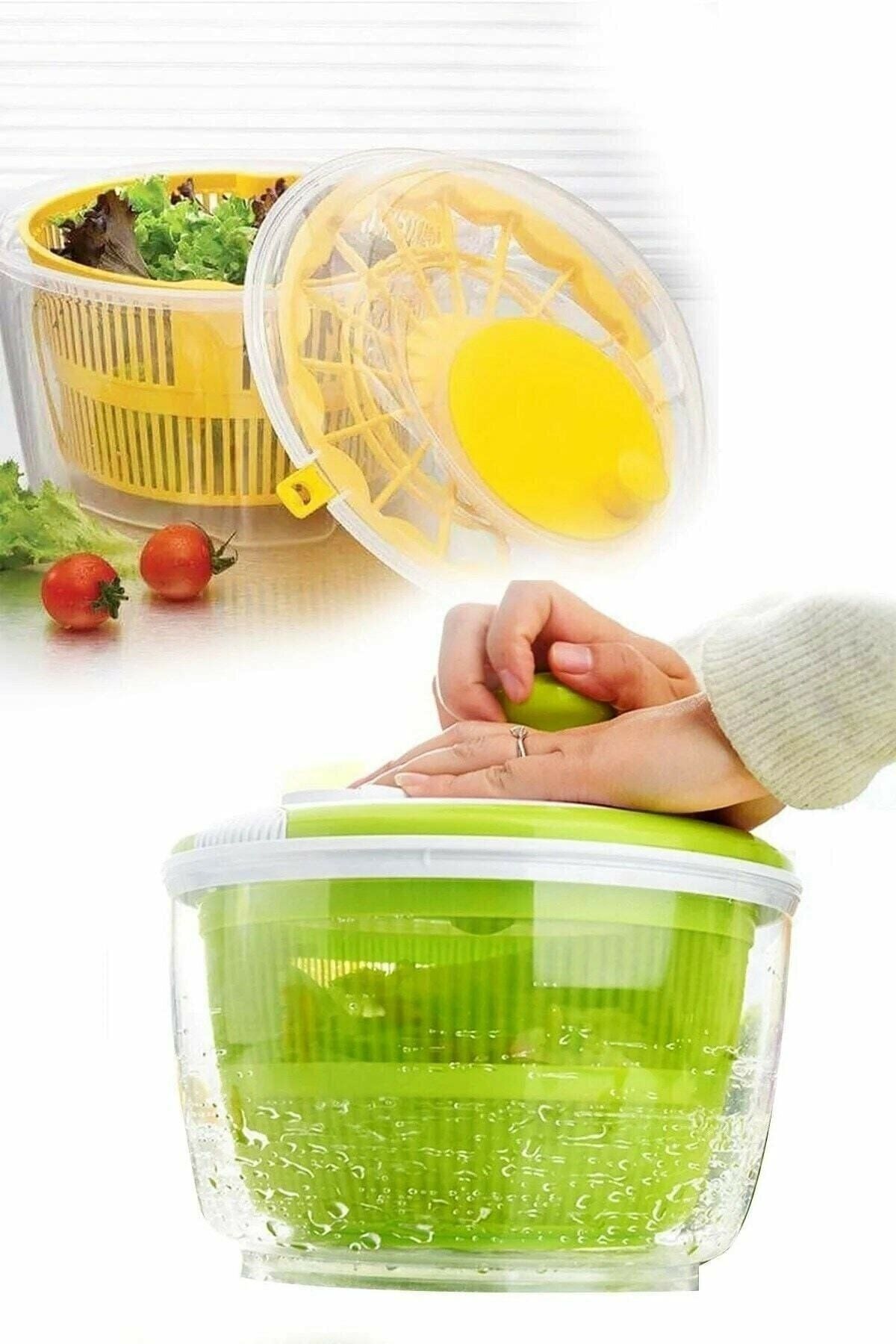 GAT Shop Mutfak Yemek Salata Hazırlığı Için Çevirme Kollu Salata Sebze Yeşillik Kurutucu 4,4 Lt.
