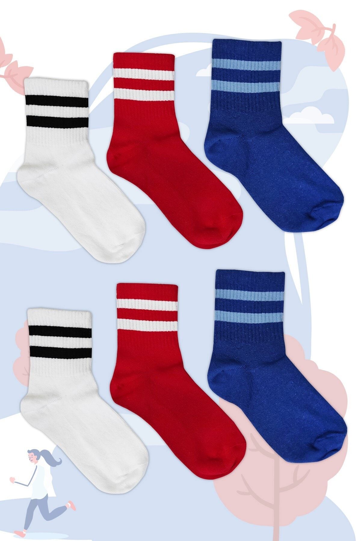Esafe Home 6 Adet Kadın Lüks Çizgili Spor Çorap