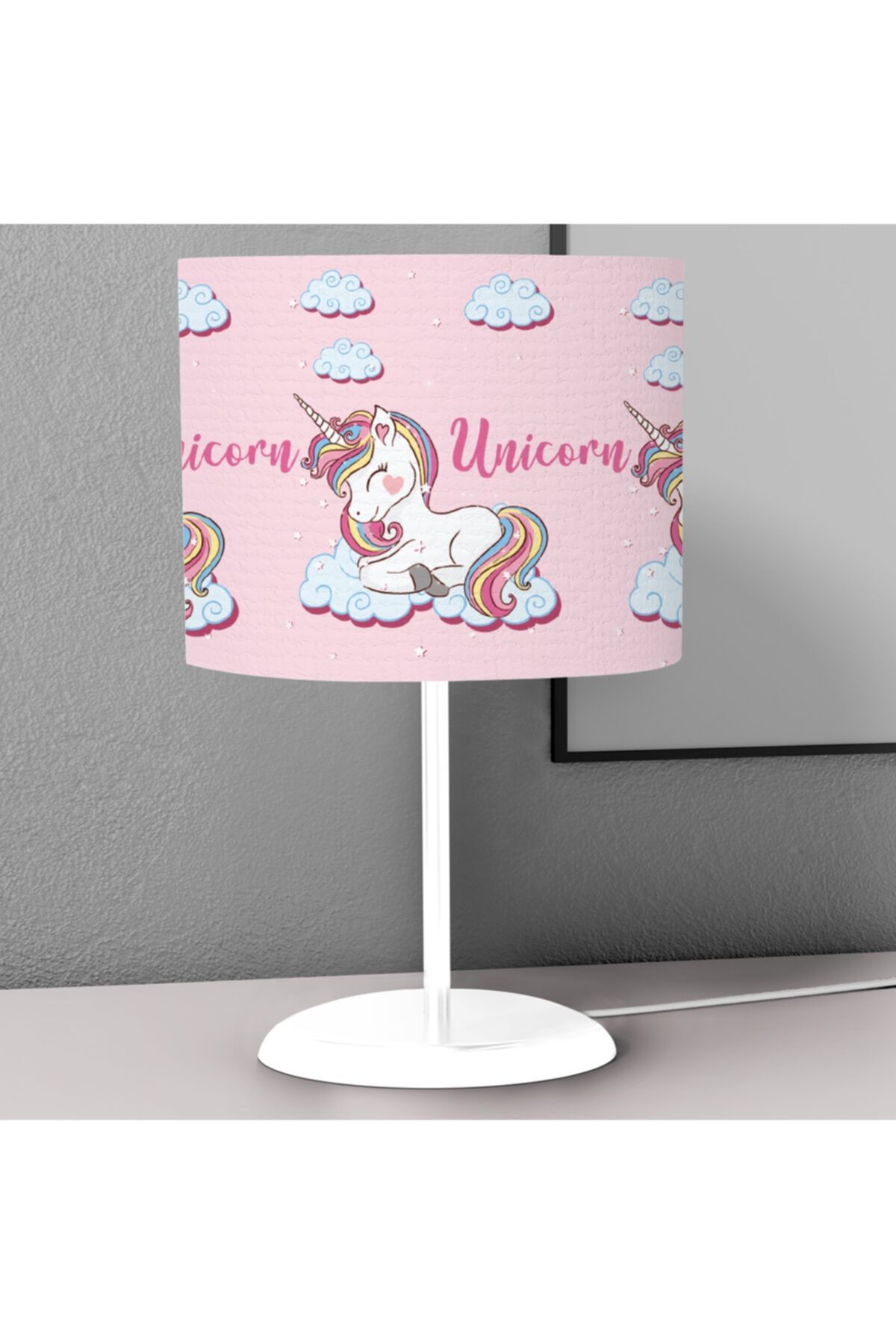 instababyrooms Gökkuşağı Unicorn Pembe Desenli Çocuk Odası Dijital Baskılı Çocuk Odası Masaüstü Abajur Avize