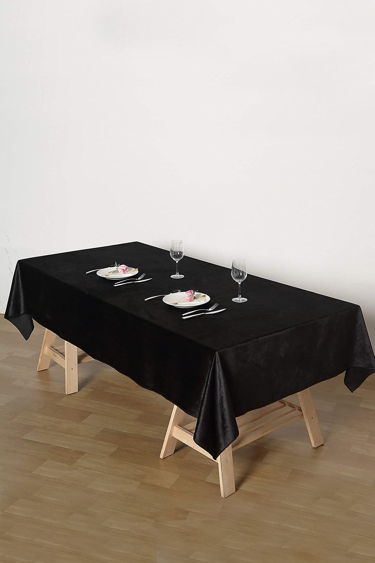Çt Çeyizci Tekstil Siyah Kadife Nişan Masası Masa Örtüsü 135x220 cm
