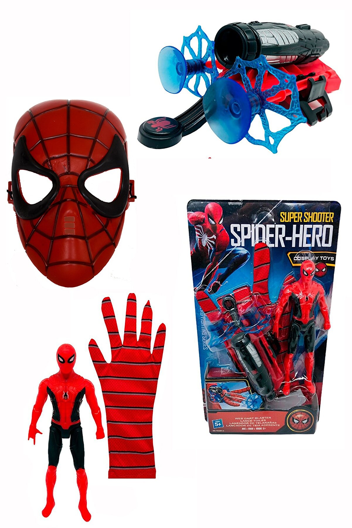 Spiderman Örümcek Adam Ok Atan Ağ Fırlatan Eldiven Ve Maske + Hediye Cüzdan