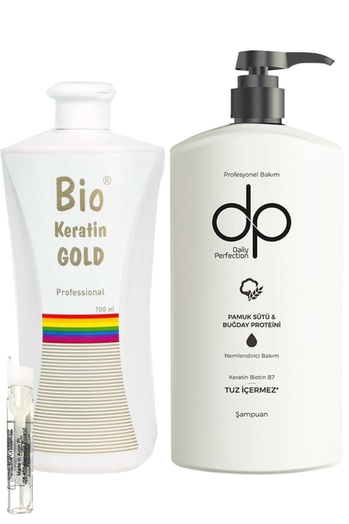 Bio Keratin Gold Brezilyan Fönü Kalıcı Saç Düzleştirici + Tuzsuz Şampuan Pamuk Sütü & Buğday Protein
