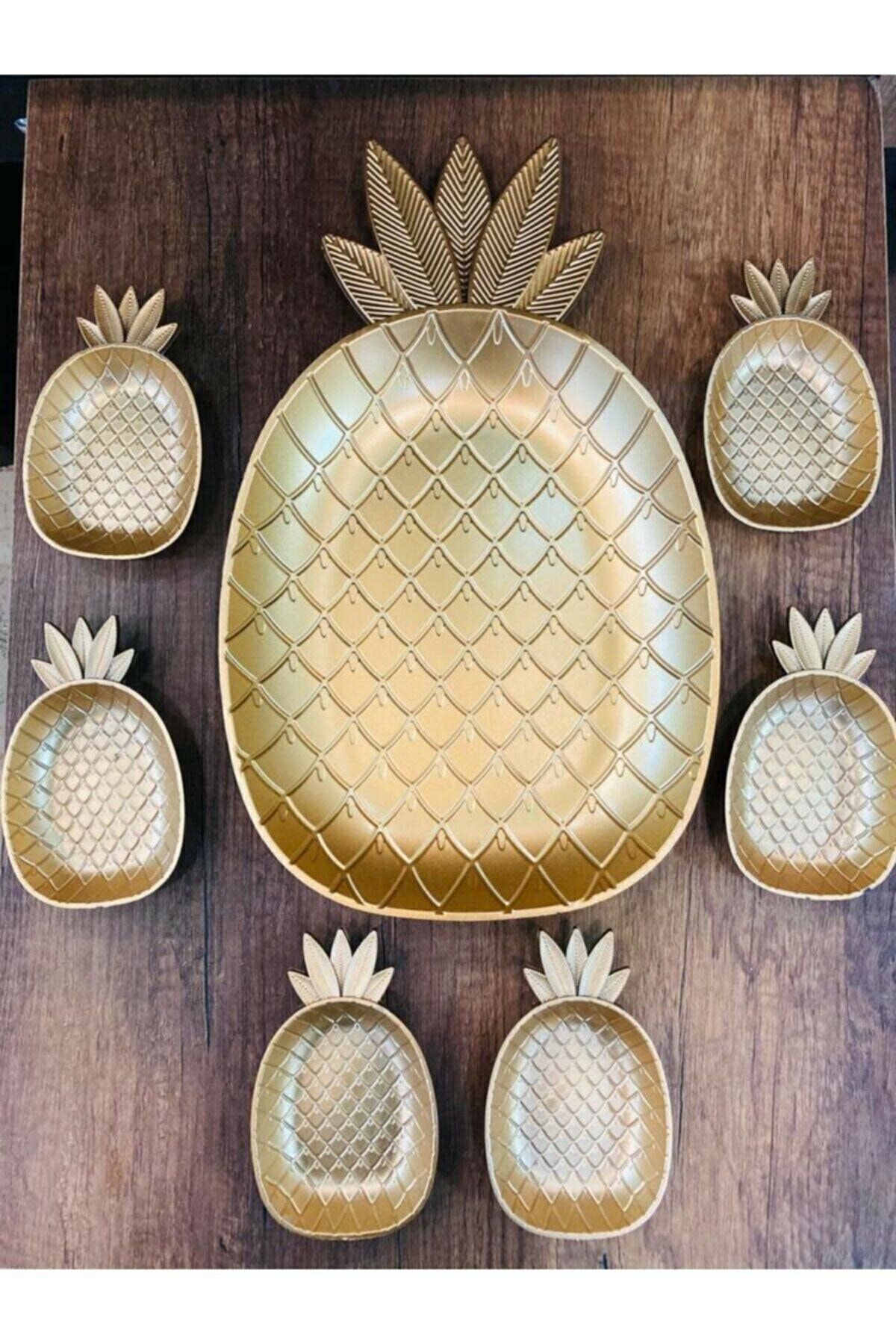Genel Markalar Arbu Home Ananas Tepsi Ve 6'lı Çerezlik Ananas Takım Ap