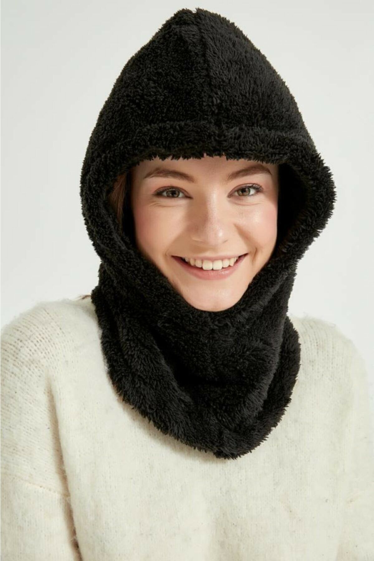 BALIENTE Siyah Unisex Kürk Boyunluk Kar Şapkası