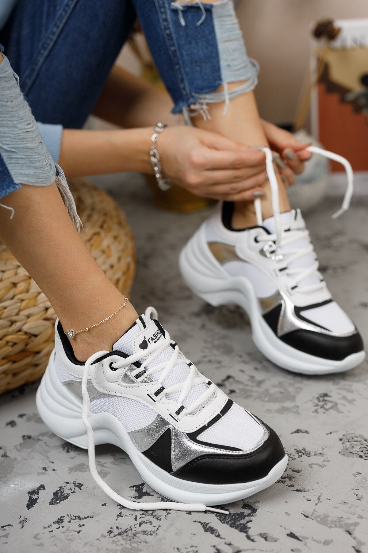 Riccon Kadın Beyaz Gümüş Sneaker