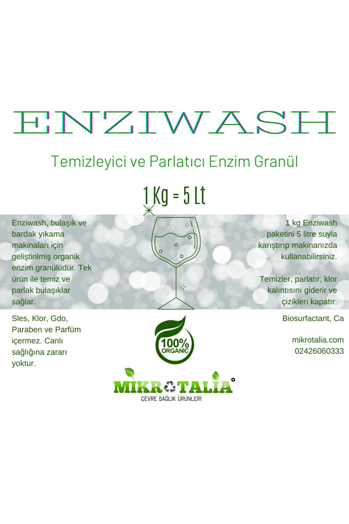 Mikrotalia Enziwash Bulaşık Makinası Temizleyici ve Parlatıcı Enzim Granül 5 kg