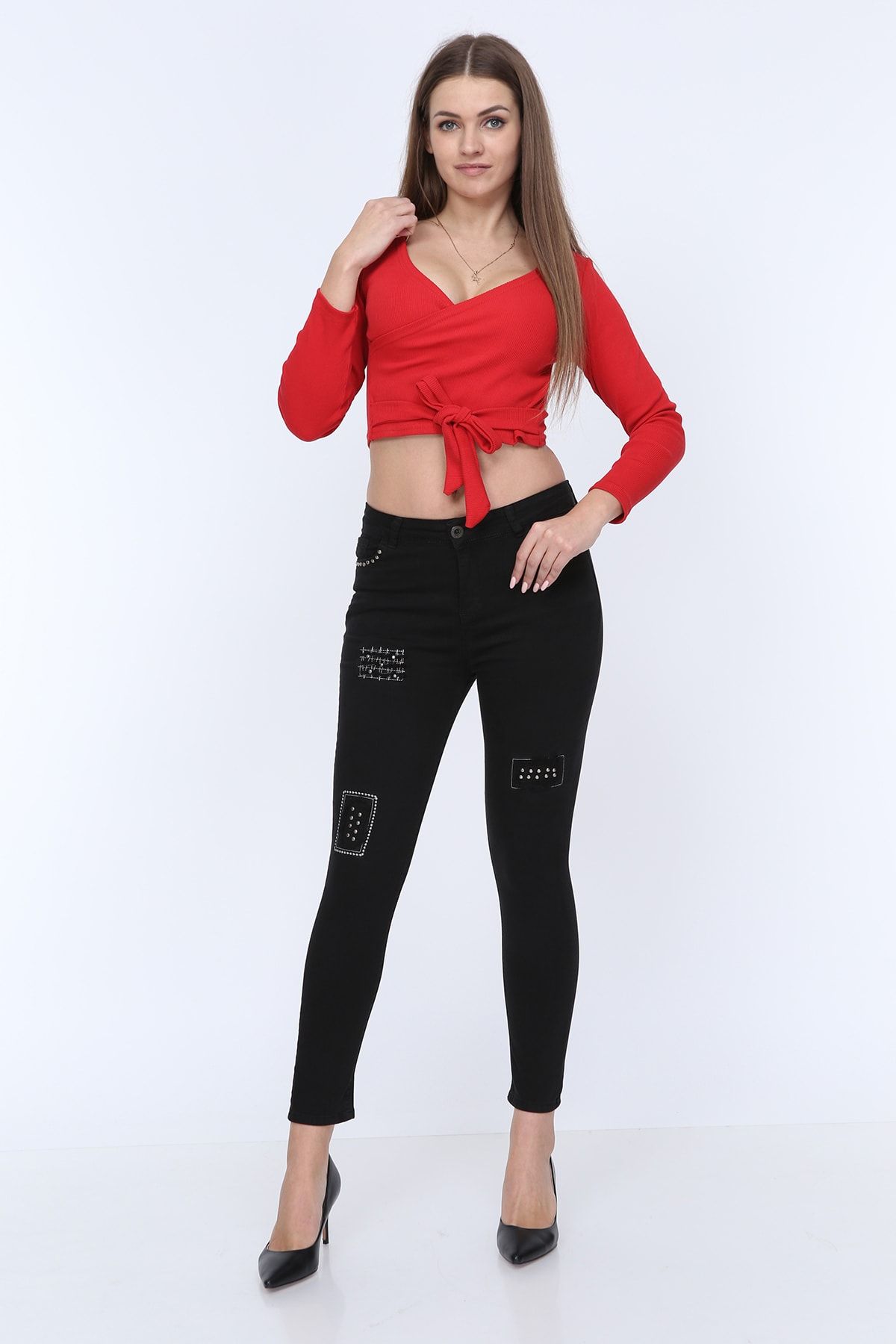 Mayın Kadın Likralı Yüksek Bel İşlemeli Fashion Kot Pantolon MYN598-07-10169