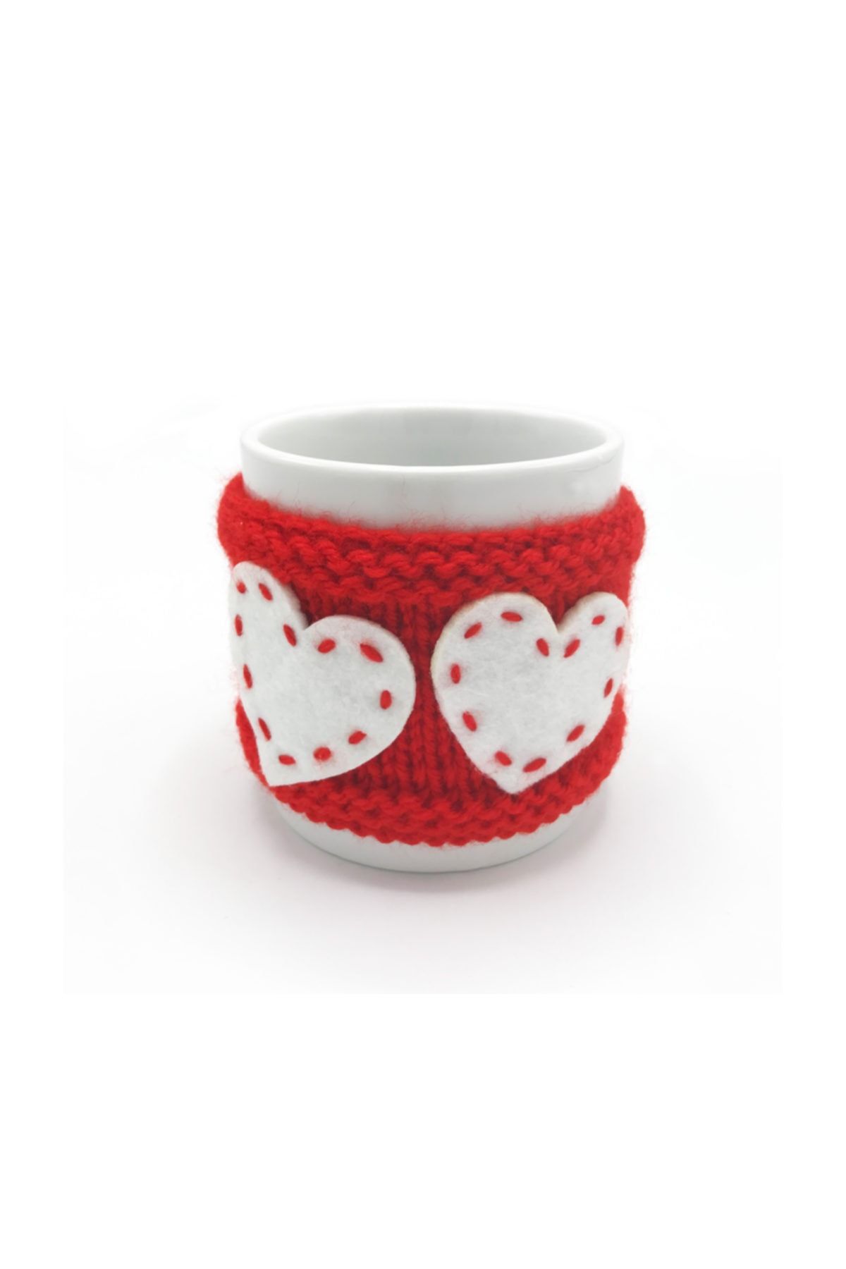 Güral Porselen Kırmızı Kalpli Örgü Kupa, Sevgiliye Hediye, Sevgililer Günü, Doğum Günü, Kalpli Kupa