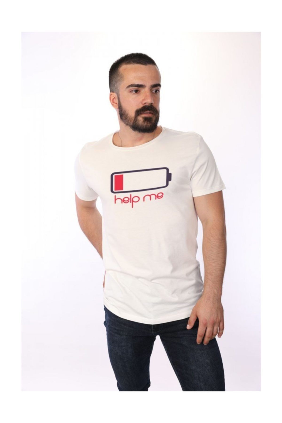 Angemiel Unisex Wear Sevgili Kombini Help Me Pamuklu Beyaz Sevgili Tişört