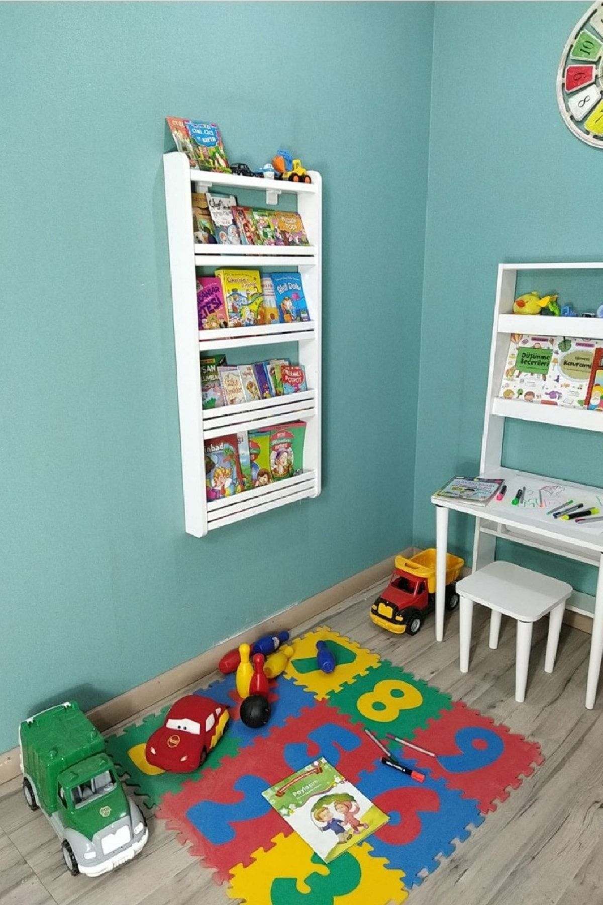 Emdief Home Çocuk Odası Eğitici Montessori Kitaplık 4 Raflı Bebek Odası Kitap