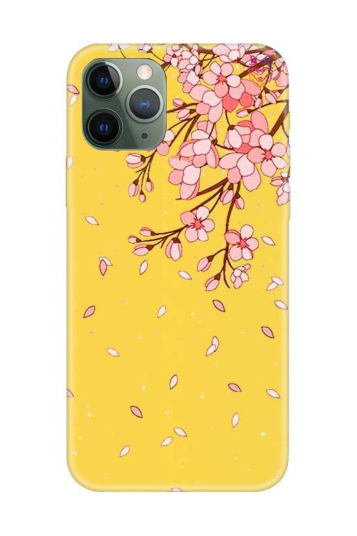 Wolf Dizayn Iphone 11 Pro Max - Sarı Silikon Kılıf - Cherry Tree