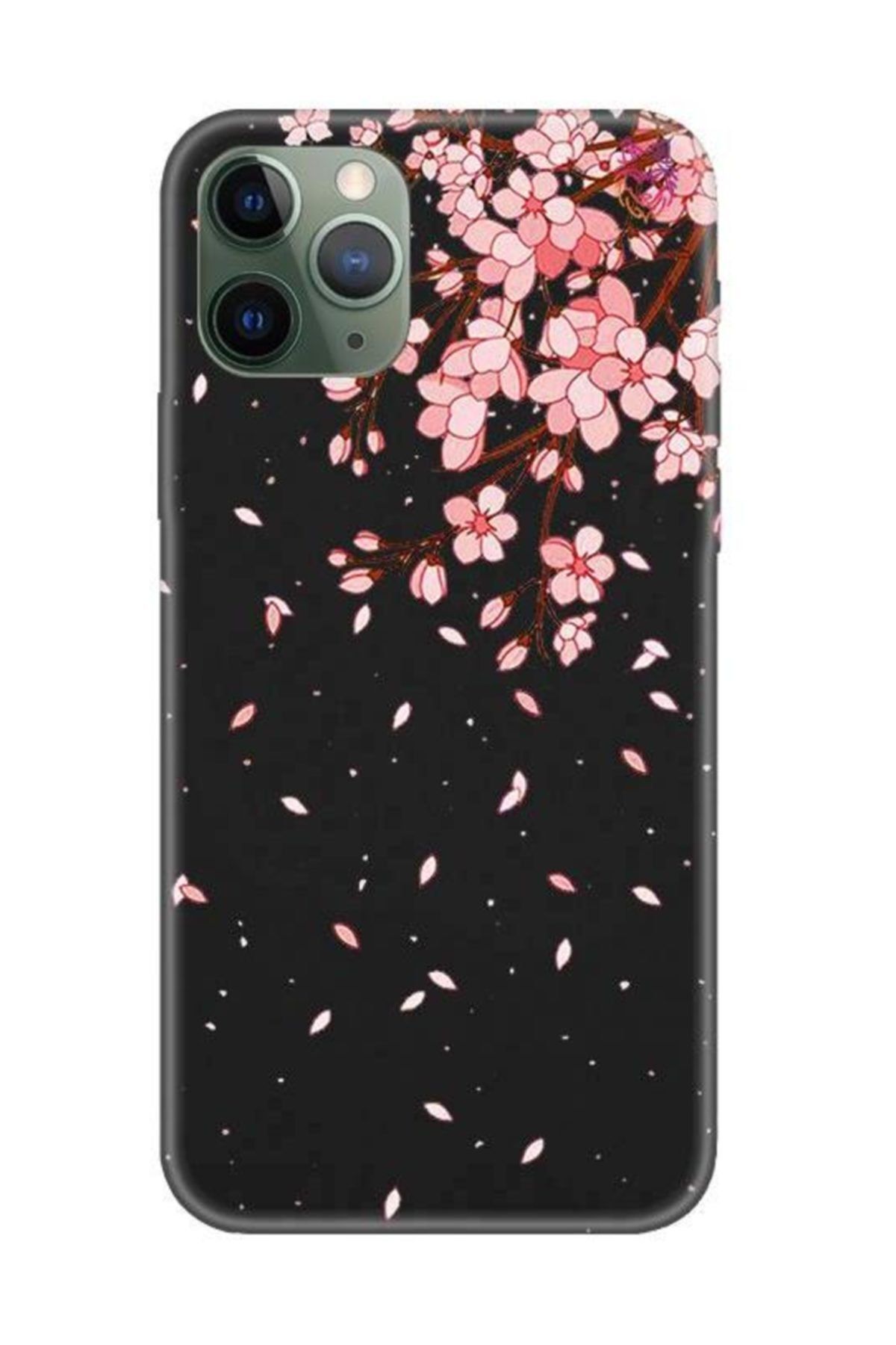Wolf Dizayn Iphone 11 Pro - Siyah Silikon Kılıf - Cherry Tree
