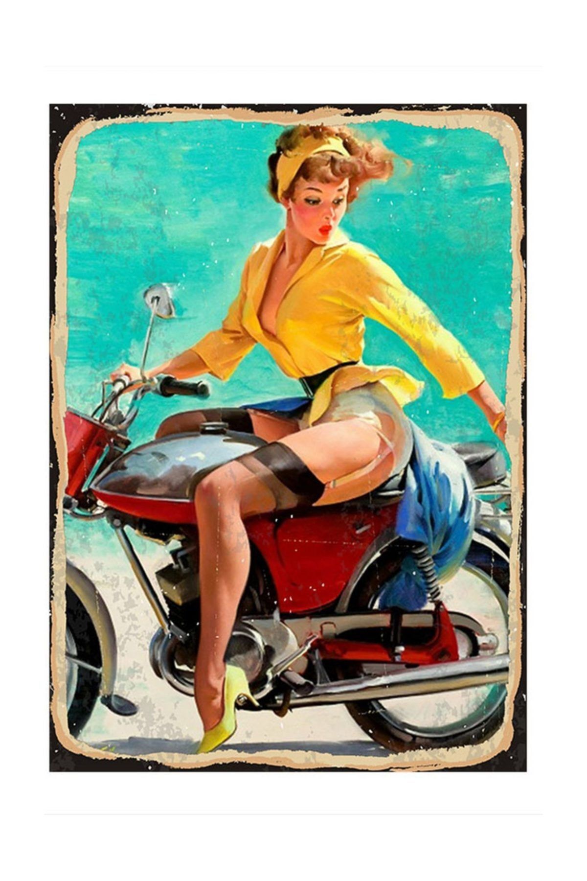 Tablomega Motosikletli Kadın Desenli Mdf Tablo 25x35 cm