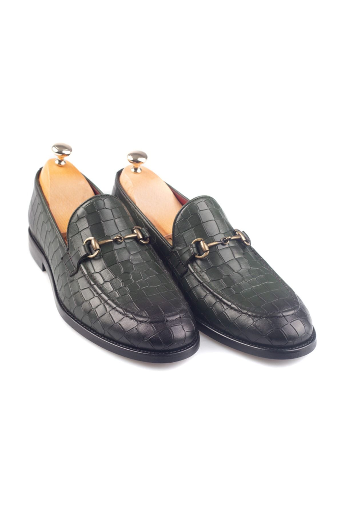 BYŞENOLİLHAN Hakiki Deri Kroko Yeşil Klasik Erkek Ayakkabı
