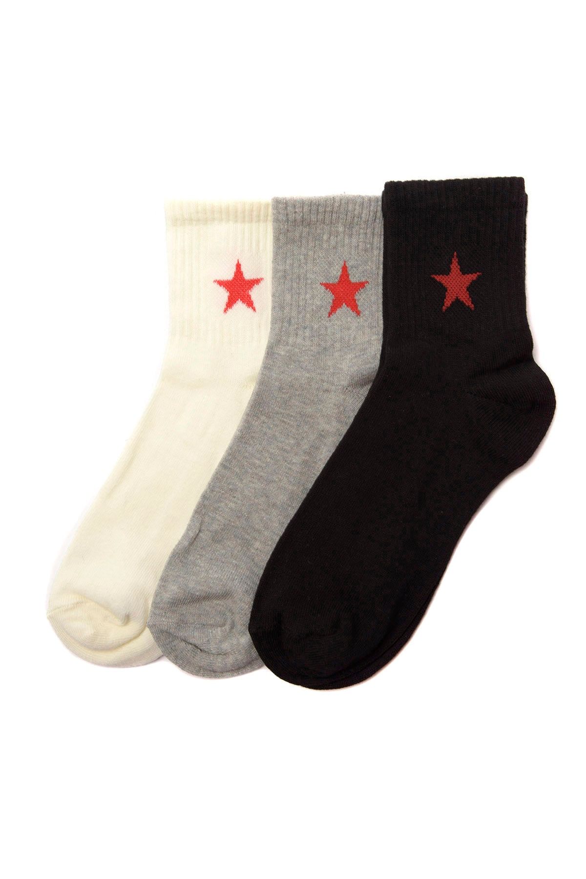 TRENDYOLMİLLA Beyaz Yıldız Baskılı 3'lü Paket Örme Soket Çorap TWOSS20CO0050