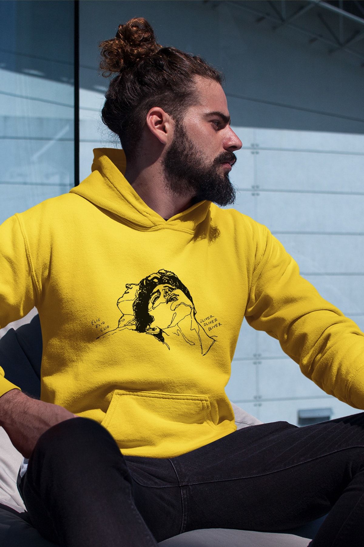 Angemiel Wear Elıo Olıver Sarı Erkek Kapüşonlu Sweatshirt Çanta Kombin