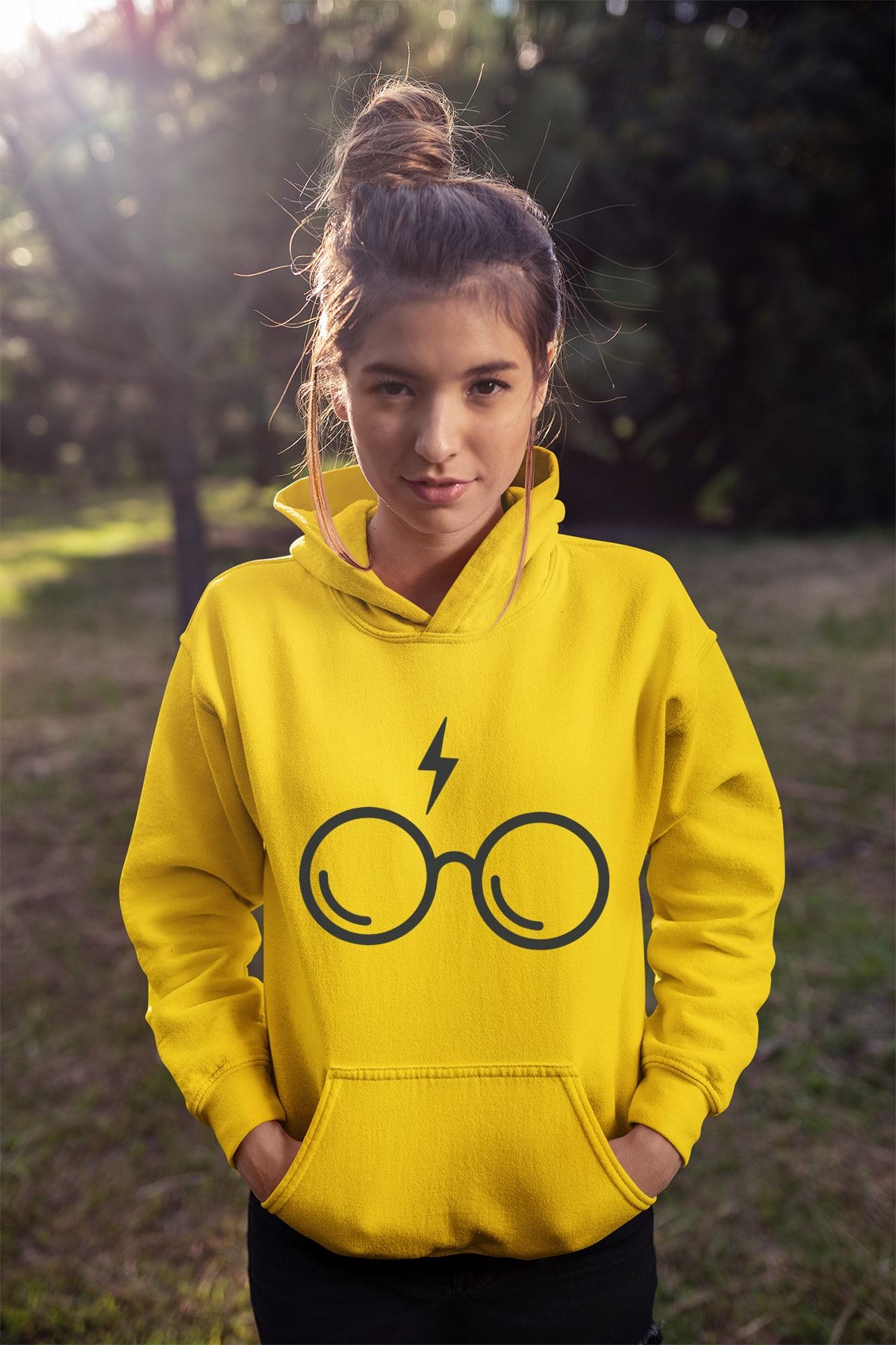 Angemiel Wear Hp Gözlük  Sarı Kadın Kapüşonlu Sweatshirt Çanta Kombin