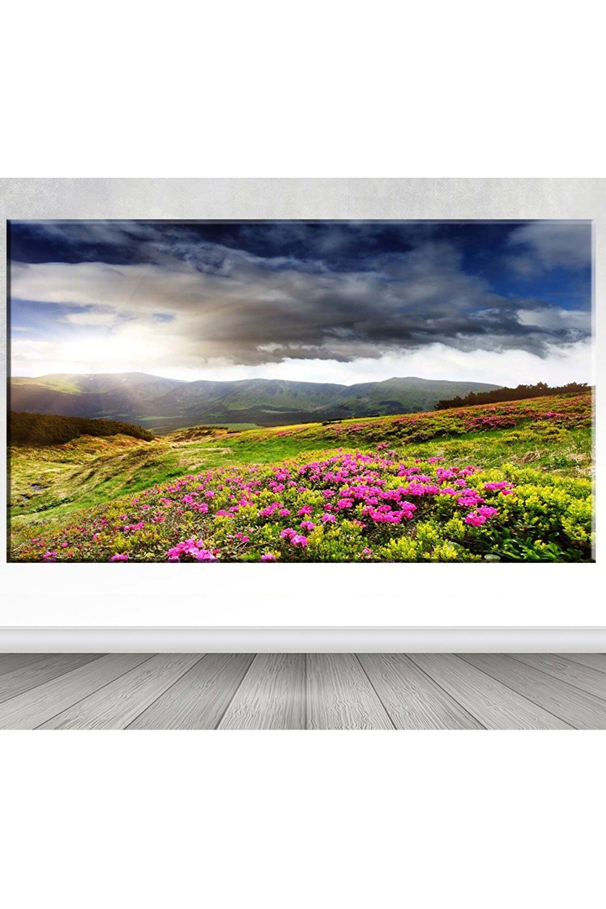 Shop365 Dev Boyut Pembe Çiçek Manzara Kanvas Tablo -100x140 cm