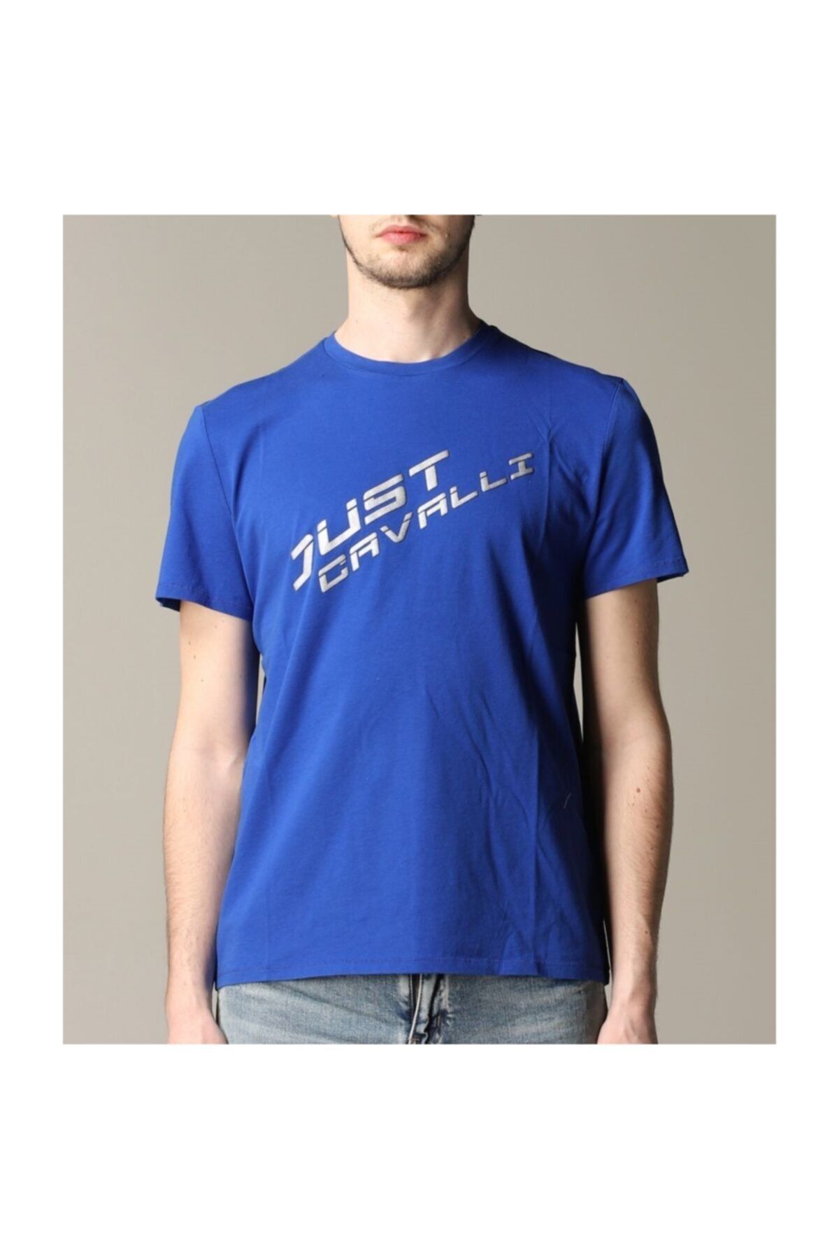 Just Cavalli Erkek Mavi Bisiklet  Yaka Mavi T-shirt