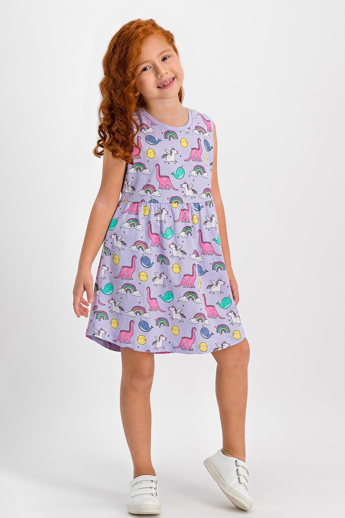 Rolypoly Unicorn Lila Kız Çocuk Homewear Elbise