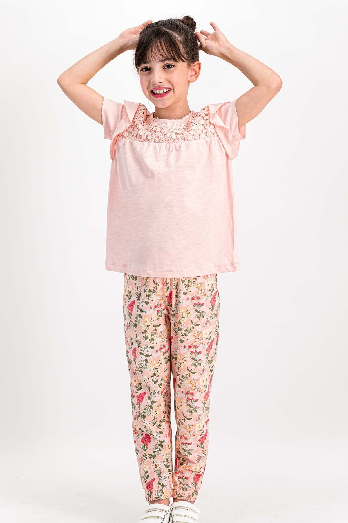 Rolypoly Kız Çocuk Little Flowers Somon  Pijama Takımı