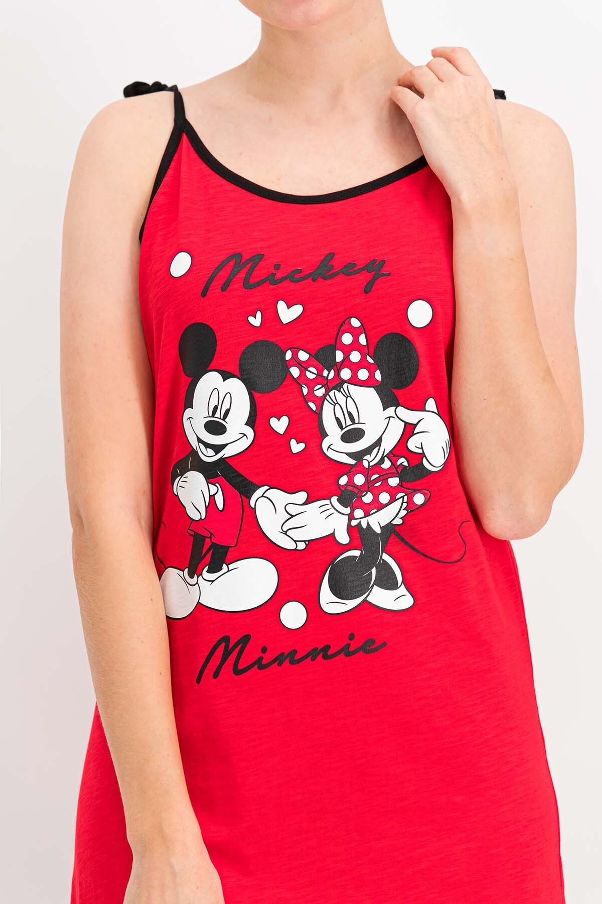 Mickey & Minnie Mouse Kadın Mickey Mouse Lisanslı Kırmızı Gecelik