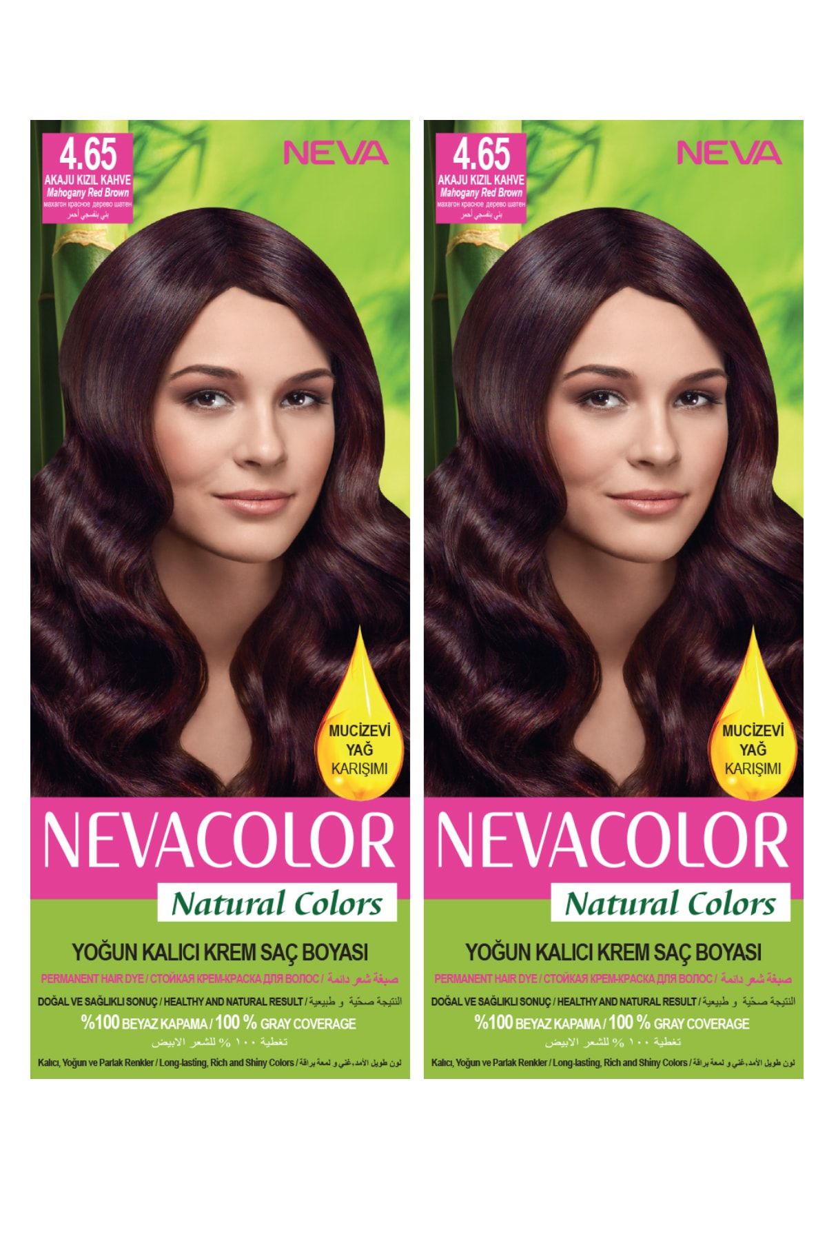 Neva Color 2’li Natural Colors 4.65 Akaju Kızıl Kahve - Kalıcı Krem Saç Boyası Seti 8681655541765