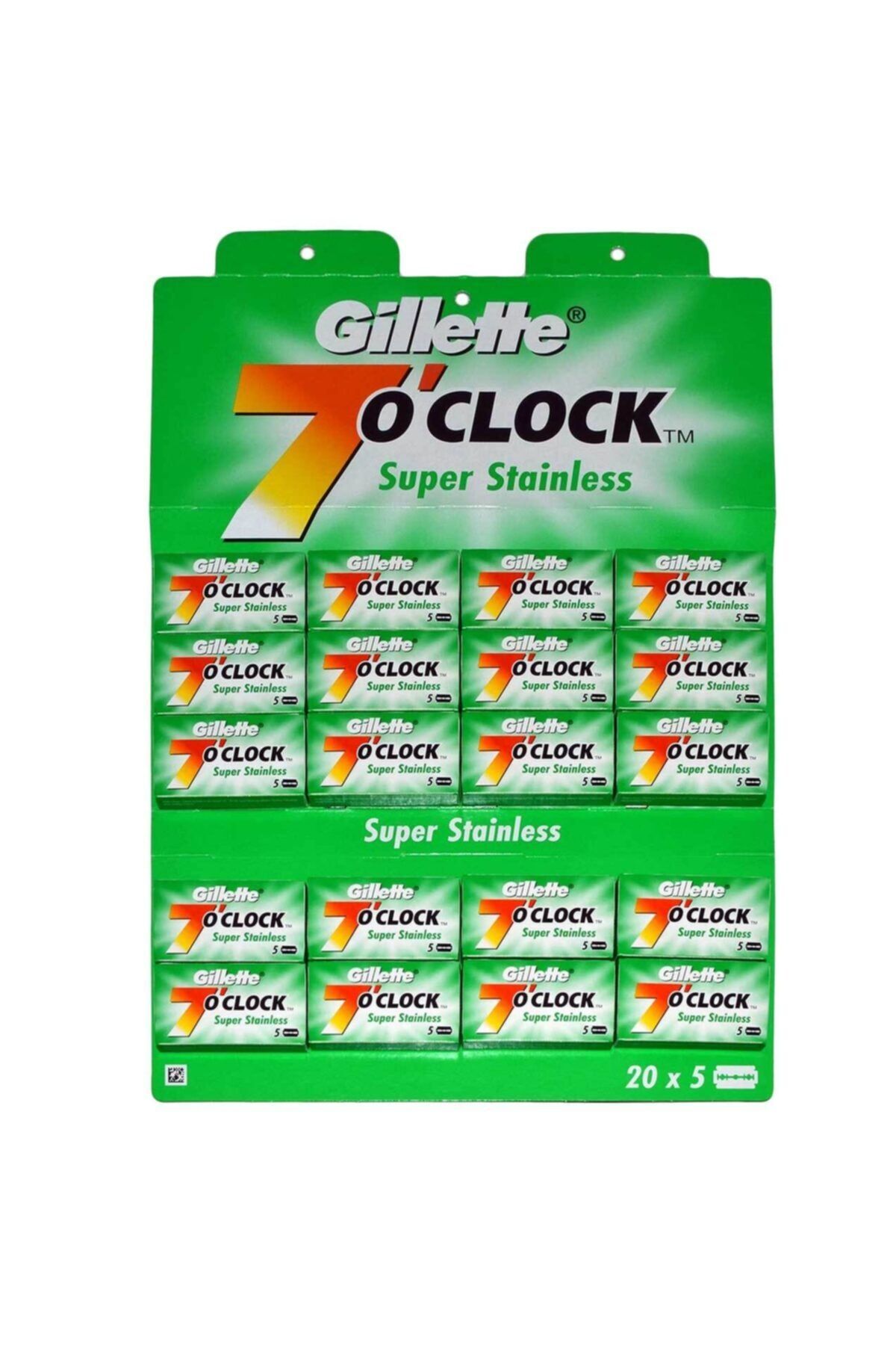 Gillette 7 O'clock Tıraş Bıçağı Çift Kenarlı Jilet 5x20'li (100'lü) Kartela