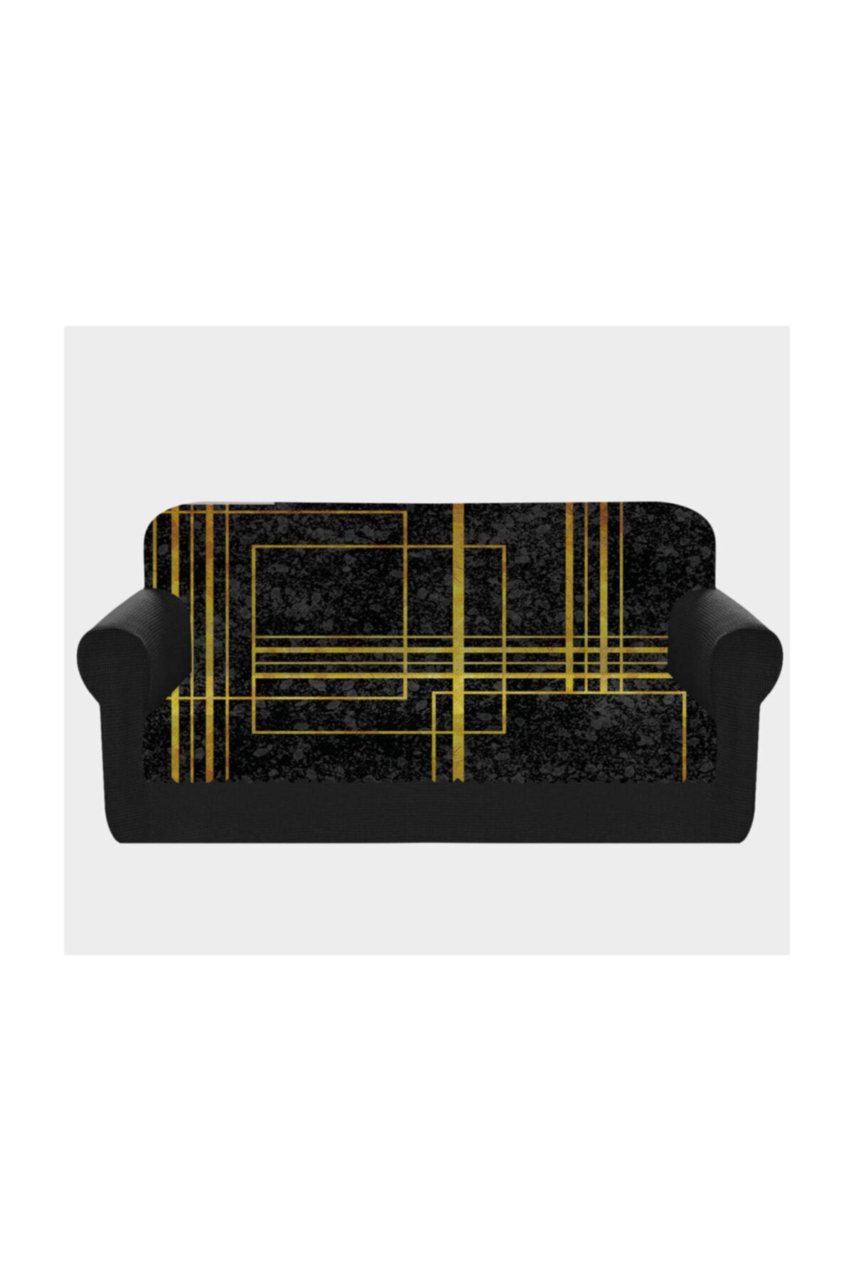 Else Halı Else Sarı Siyah Çizgil 3d Desenli Kanepe Çekyat Koltuk Örtüsü Şal 175x225cm