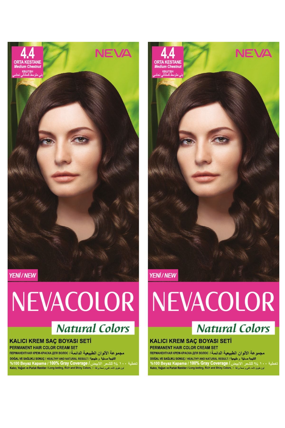 Neva Color 2’li Natural Colors 4.4 Orta Kestane - Kalıcı Krem Saç Boyası Seti