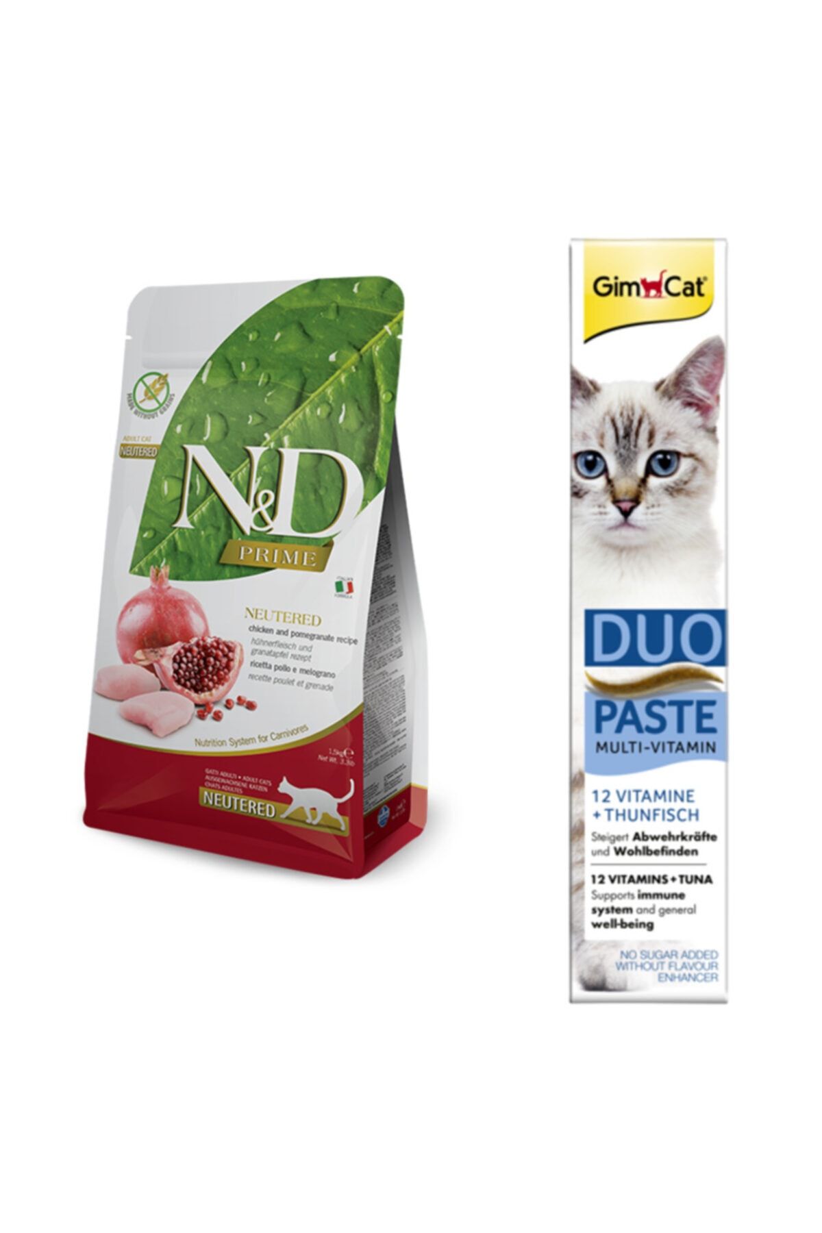 N & D Nd Tahılsız Kısırlaştırılmış Yetişkin Kedi Maması 1,5 Kg + Gimcat Duo Paste  Multi Vitamin 50gr