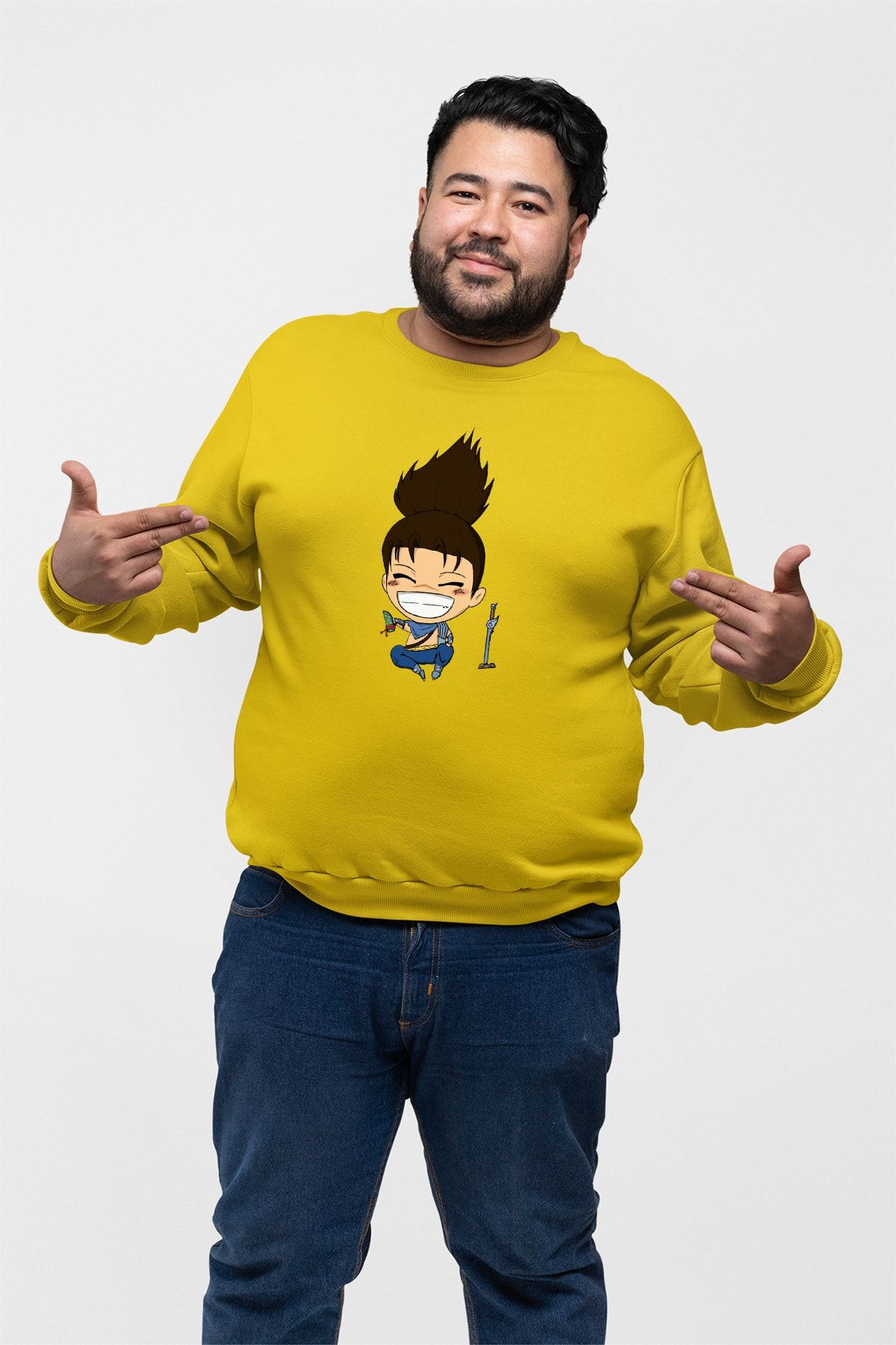 Angemiel Wear Oturup Gülen Yasuo  Sarı Erkek Sweatshirt