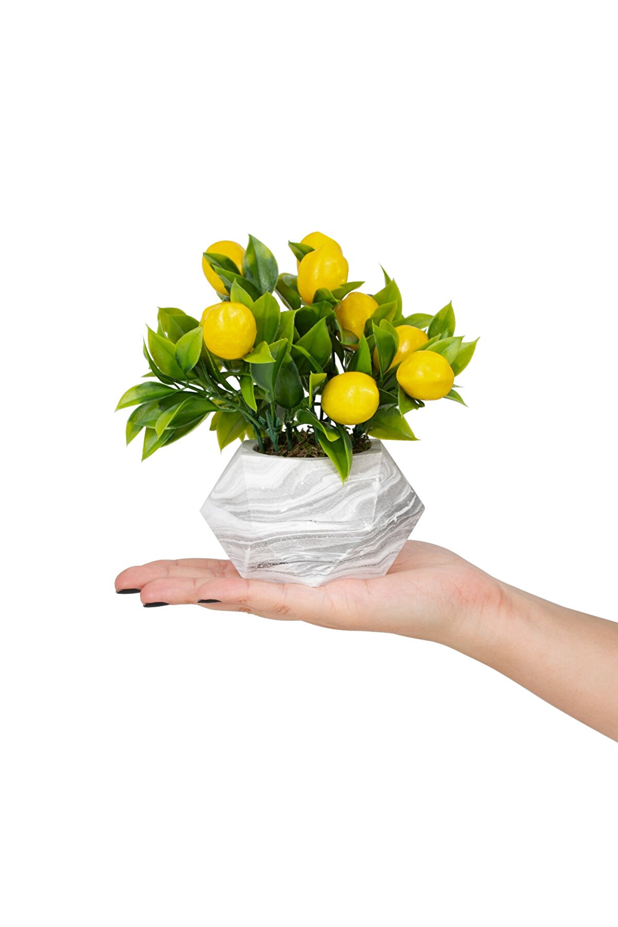 Çiçekmisin Mermer Görünümlü Saksıda Yapay Limon